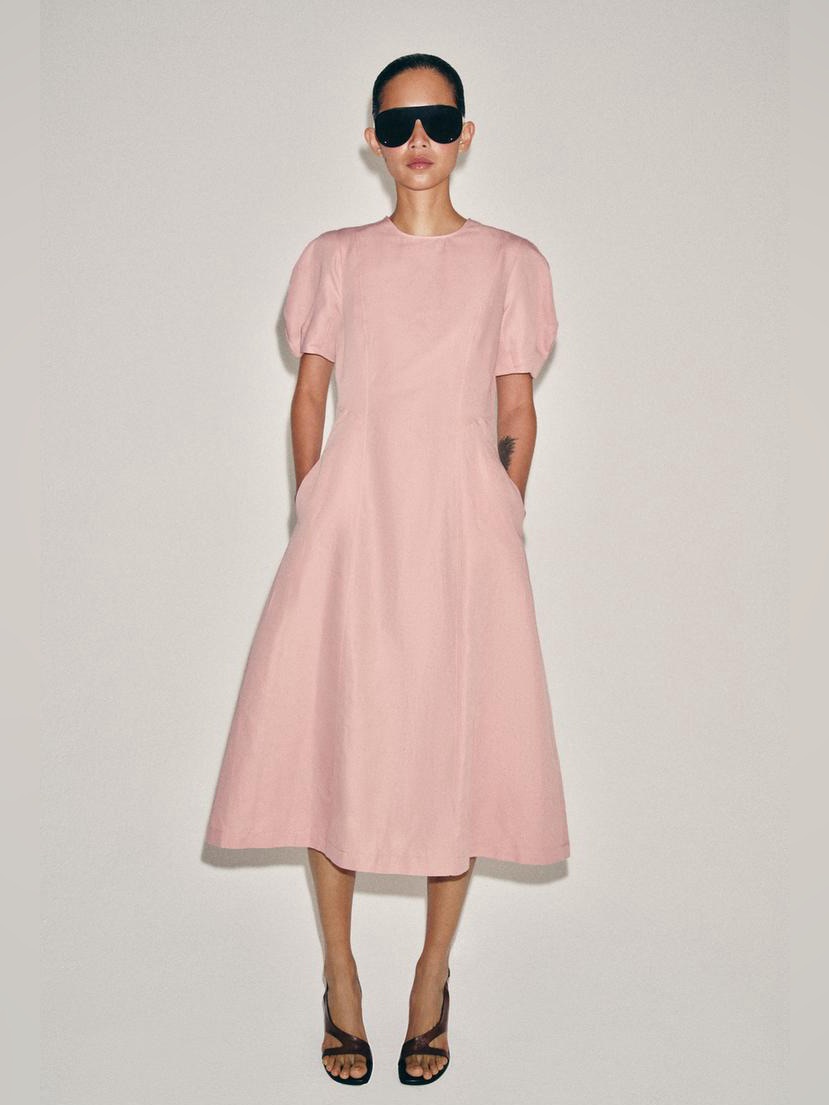 Zara Zw Collection Linen Blend Midi Dress